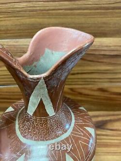 Vtg Hand Painted Mexican Clay Tonala Pottery Folk Art 13 Water Pitcher Jug BIG