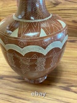 Vtg Hand Painted Mexican Clay Tonala Pottery Folk Art 13 Water Pitcher Jug BIG