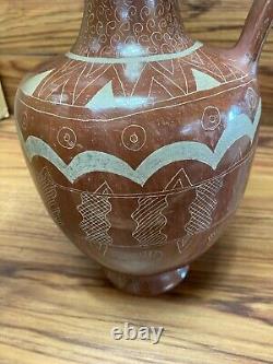 Vtg Hand Painted Mexican Clay Tonala Pottery Folk Art 13 Water Pitcher Jug BIG