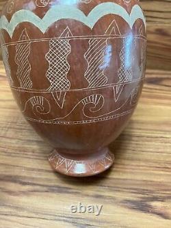 Vtg Hand Painted Mexican Clay Tonala Pottery Folk Art 13 Water Pitcher Jug BIG