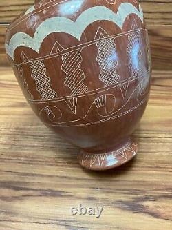 Vtg Hand Painted Mexican Clay Tonala Pottery Folk Art 13 Water Pitcher Jug BIG