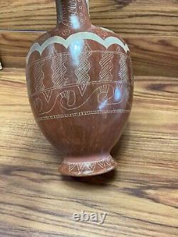 Vtg Hand Painted Mexican Clay Tonala Pottery Folk Art 13 Water Pitcher Jug BIG