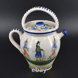 Vtg Henriot Quimper Puzzle Pot Handled Water Jug Pitcher Lid French Faience Man