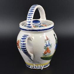 Vtg Henriot Quimper Puzzle Pot Handled Water Jug Pitcher Lid French Faience Man