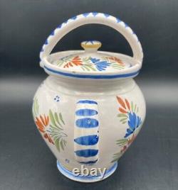 Vtg Henriot Quimper Puzzle Pot Handled Water Jug Pitcher Lid French Faience Man