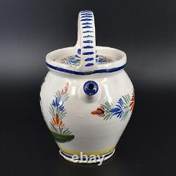 Vtg Henriot Quimper Puzzle Pot Handled Water Jug Pitcher Lid French Faience Man