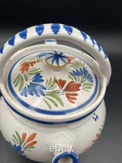 Vtg Henriot Quimper Puzzle Pot Handled Water Jug Pitcher Lid French Faience Man