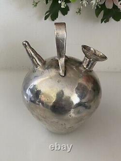 Vtg Metal Silver Color Gargoulette Jug or Botijo Water Oil Jug Pitcher Handmade