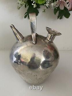 Vtg Metal Silver Color Gargoulette Jug or Botijo Water Oil Jug Pitcher Handmade