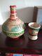 Vtg Mexican Vase Pottery Jug Water Pitcher Vessel Hand Painted With Cracked Cup