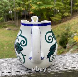 Vtg Spain Spanish Ceramic Water Pitcher Jug Art Pottery Hand Painted Flower Bird