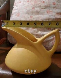 Vtg Yellow Water Pitcher Monmouth Western Stoneware Pottery Ceramic Geometric US
