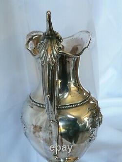 WOOD & HUGHES GRECIAN Coin Silver WATER PITCHER Ewer with HORSE MEDALLION
