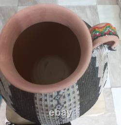 Water Pitcher With Cup Unglazed Clay Jug Handmade With Lid Traditional