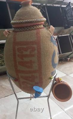 Water Pitcher With Cup Unglazed Clay Jug Handmade With Lid Traditional