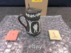 Wedgwood Black Basalt Syrup Jug Pitcher Water Beverage Lid Stein Jasperware Jar