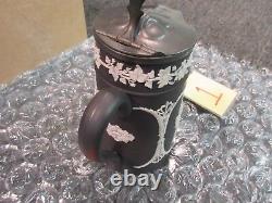 Wedgwood Black Basalt Syrup Jug Pitcher Water Beverage Lid Stein Jasperware Jar