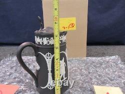 Wedgwood Black Basalt Syrup Jug Pitcher Water Beverage Lid Stein Jasperware Jar