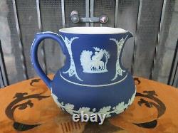 Wedgwood Blue Jasperware Jug Pitcher Bellerophon Pegasus Aurora Cameos c. 1890s