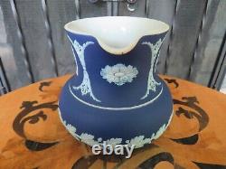 Wedgwood Blue Jasperware Jug Pitcher Bellerophon Pegasus Aurora Cameos c. 1890s