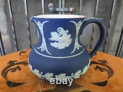 Wedgwood Blue Jasperware Jug Pitcher Bellerophon Pegasus Aurora Cameos c. 1890s