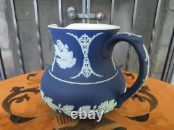 Wedgwood Blue Jasperware Jug Pitcher Bellerophon Pegasus Aurora Cameos c. 1890s