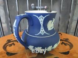 Wedgwood Blue Jasperware Jug Pitcher Bellerophon Pegasus Aurora Cameos c. 1890s