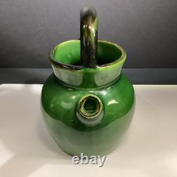William Sonoma ceramic pottery green glazed Gargoulette Water jug pitcher France