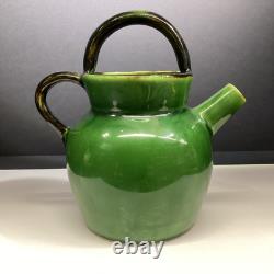 William Sonoma ceramic pottery green glazed Gargoulette Water jug pitcher France