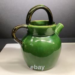 William Sonoma ceramic pottery green glazed Gargoulette Water jug pitcher France
