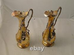 Wine/ Water Jugs, Silver Plated, Applied Acorn And Vine, Circa 1900, Beautiful