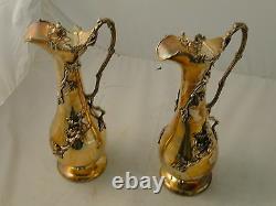 Wine/ Water Jugs, Silver Plated, Applied Acorn And Vine, Circa 1900, Beautiful