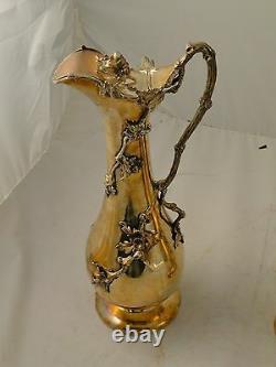 Wine/ Water Jugs, Silver Plated, Applied Acorn And Vine, Circa 1900, Beautiful