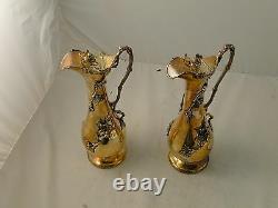 Wine/ Water Jugs, Silver Plated, Applied Acorn And Vine, Circa 1900, Beautiful