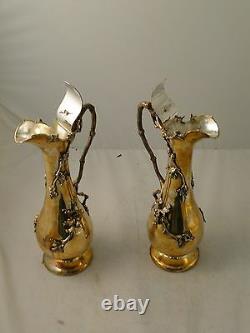 Wine/ Water Jugs, Silver Plated, Applied Acorn And Vine, Circa 1900, Beautiful