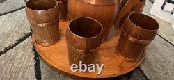 Wooden jug barrel jug water jug wooden cups set7 pieces 1xjug 6xcup VINTAGE