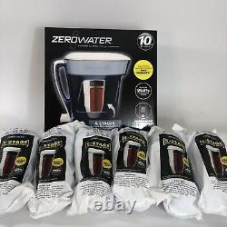 Zerowater Water Filter Pitcher With 6 Replacement Filter Cartridges NEW IN BOX