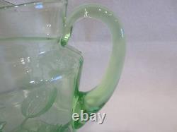(rare) Cambridge Waterlily Etched Green Pitcher