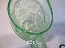 (rare) Cambridge Waterlily Etched Green Pitcher