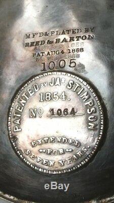 13 Antique 1854 Silver Reed & Barton Plaque Gravé Eau Glacée Neptune Pitcher