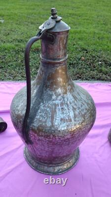 17 Carafe en cuivre martelé turc avec couvercle en étain fait main