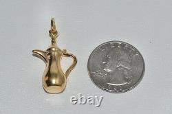 18k Solid Yellow Gold 3d Water Jug Urn Pitcher Coffee Pot Charm Pendentif