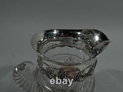Adelphi Water Pitcher Antique Edwardian Américain Sterling Silver & Cut Glass