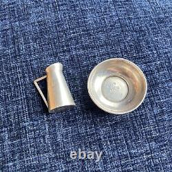 Ancienne carafe et bol en argent sterling de style novateur