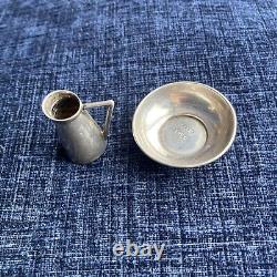 Ancienne carafe et bol en argent sterling de style novateur