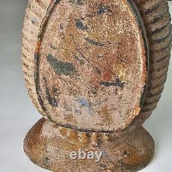 Ancienne cruche en terre cuite avec anse, pichet rustique usé, décor marron, 10,5 pouces