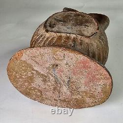 Ancienne cruche en terre cuite avec anse, pichet rustique usé, décor marron, 10,5 pouces