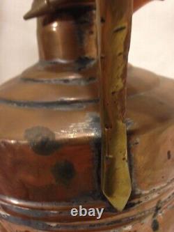 Ancienne cruche ottomane en cuivre et laiton du Moyen-Orient avec couvercle 13,5