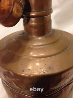 Ancienne cruche ottomane en cuivre et laiton du Moyen-Orient avec couvercle 13,5
