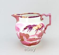 Années 1820 Rare Grande Carafe en Lustre Rose Staffordshire Anglais pour Eau ou Lait